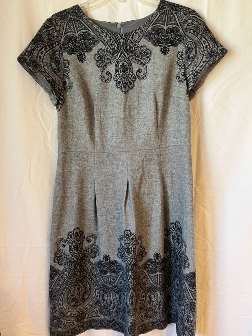 Talbots Gray Midi Dress with Black Paisley Border